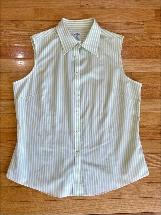 Brooks Brothers Tops - Brooks Brothers 346 Non Iron Sleeveless Button Down Shirt Green White Stripe 16